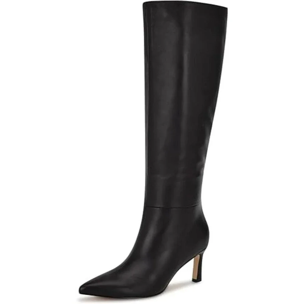 Nine West Women's Lorthey Knee High Boot Size 7.5 Black Leather Stiletto Heel